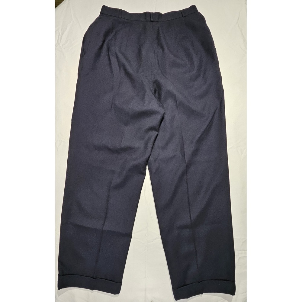 Vintage‎ Talbots Pure Wool Wide Leg Pants Womens 8 Navy Pleated Cuffed USA Made - Picture 9 of 9